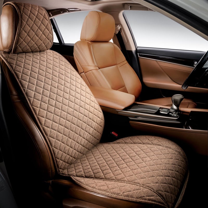 IVICY Linen Car Seat Cover for Cars - Non-Slip Soft & Breathable - Front Car Seat Protector Covers Universal Fits Most Automotive  Vans  SUVs  Trucks - 1 Unit - Brown - Image 1